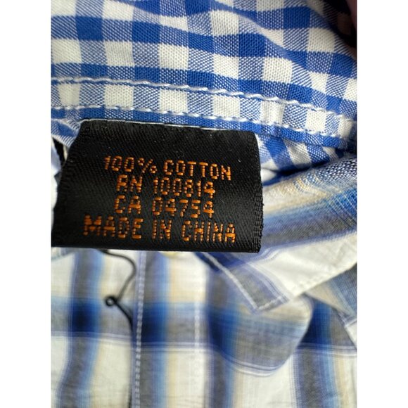 Ben Sherman Mens S Checkered Long Sleeve Shirt Western Cowboy Blue White NWT - Picture 9 of 14